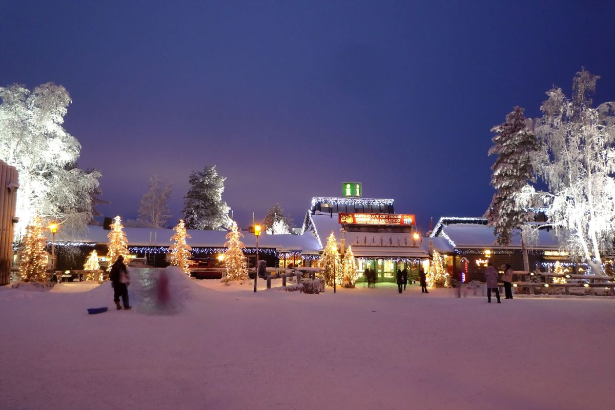 Santa Claus Village buildings in winter light